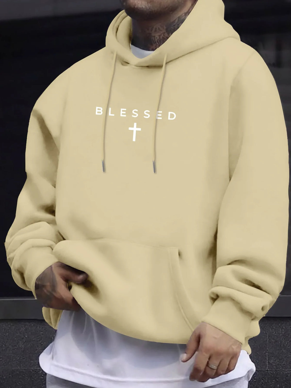 Men’s Cross & Geometric Print Hoodie
