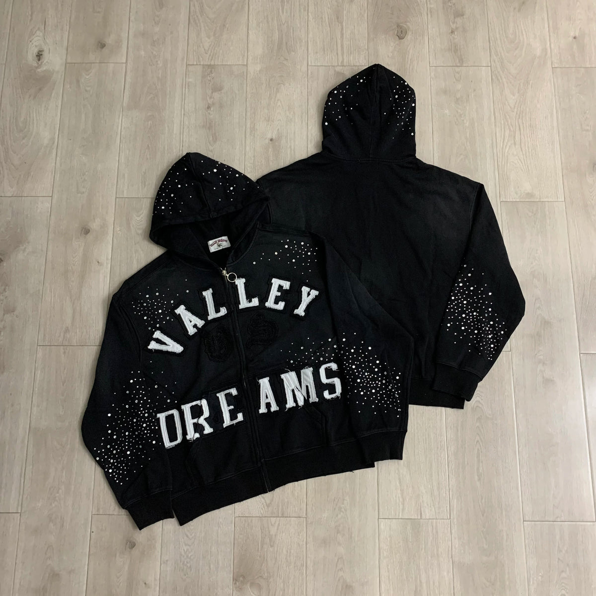 Streetwear Patchwork Letter Embroidery Zipper Terry Hooded Hoodie for Men Distressed Hole Cardigan Sweatshirt Jacket Oversized