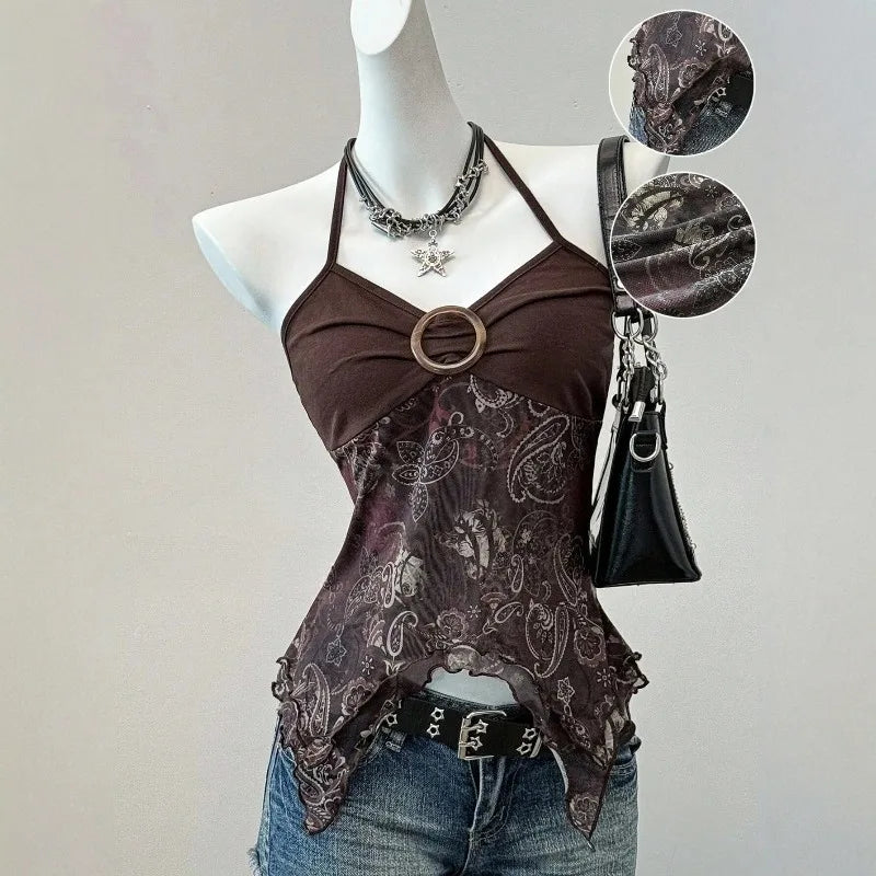 Women's Printed Mesh Halter Top
