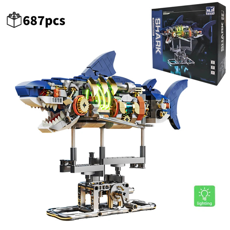 Mechanical Sea Animals Building Blocks DIY Movable Whale Octopus Manta Shark Piranha Creative Technical MOC Desktop Decor Gift