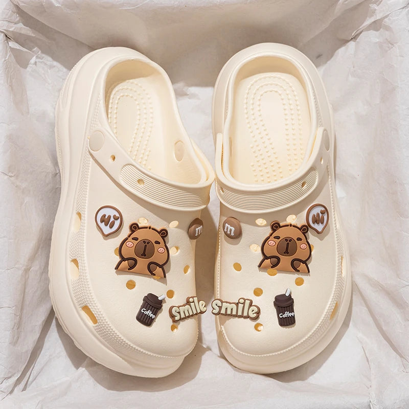 Summer Cartoon EVA Clogs for Women Thick Sole Non Slip Garden Beach Sandals Woman Fashion DIY Chunky Platform Sandalias De Mujer