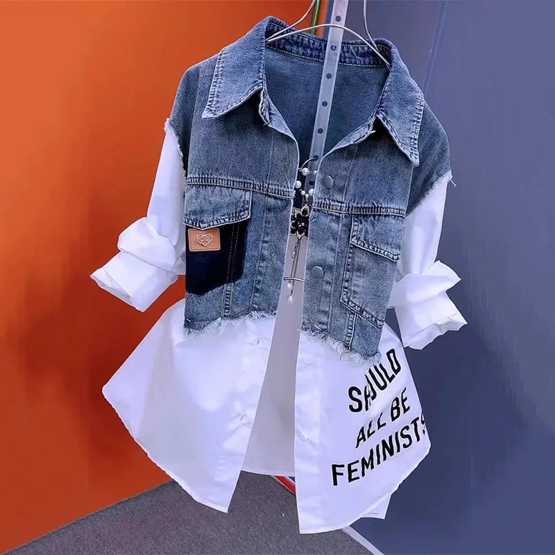 Two-Tone Splicing Denim Jacket