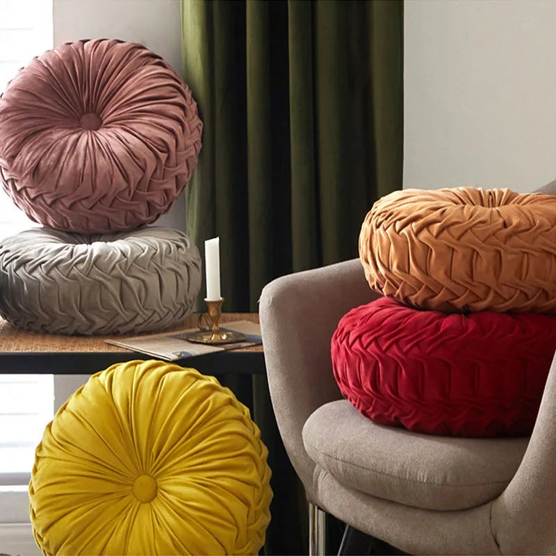 Pleated Velvet Pumpkin Cushion – Lumbar & Sofa Support
