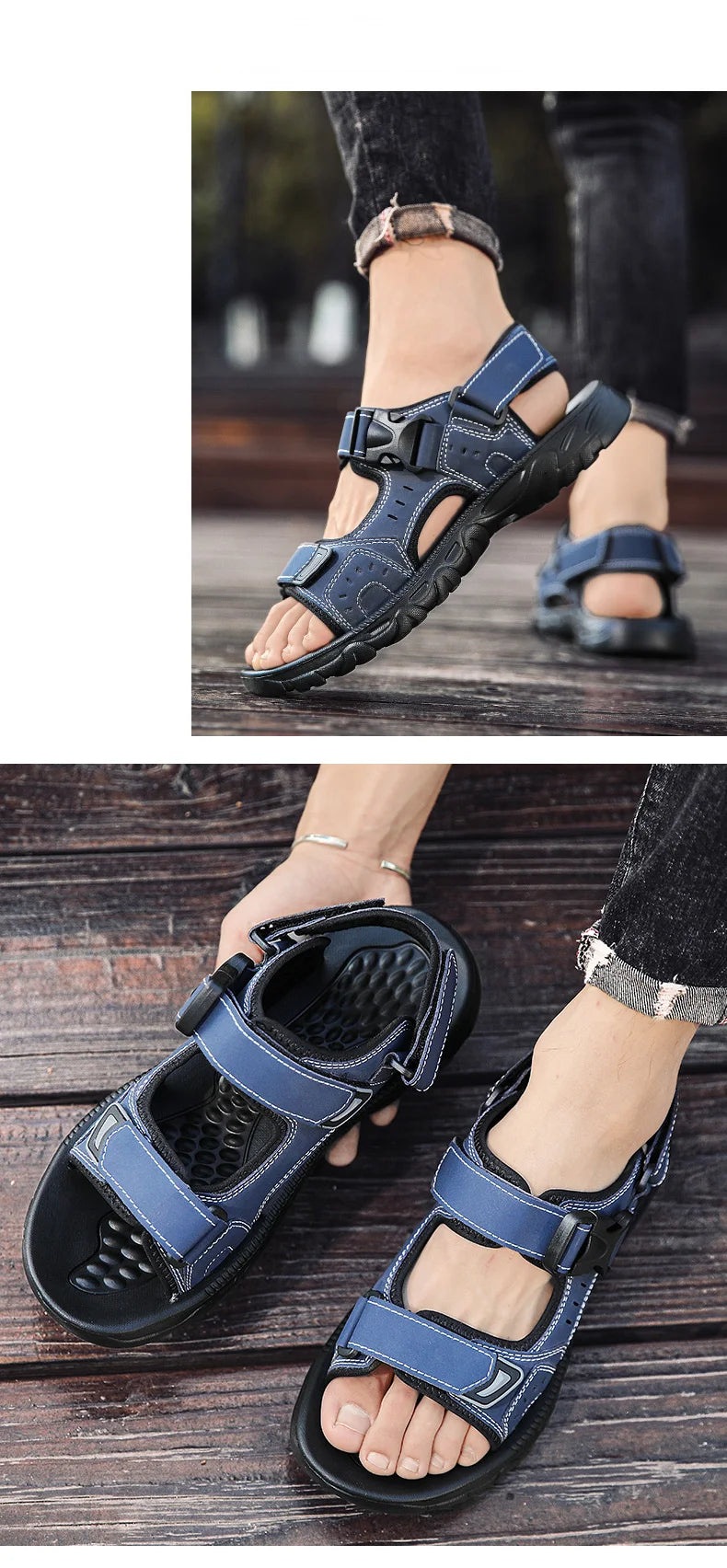 Summer Men Sandals PU Leather Lightweight Open Toe Flat Mens Casual Shoes Outdoor Walking Sandals for Men Beach Shoes Size 39-46