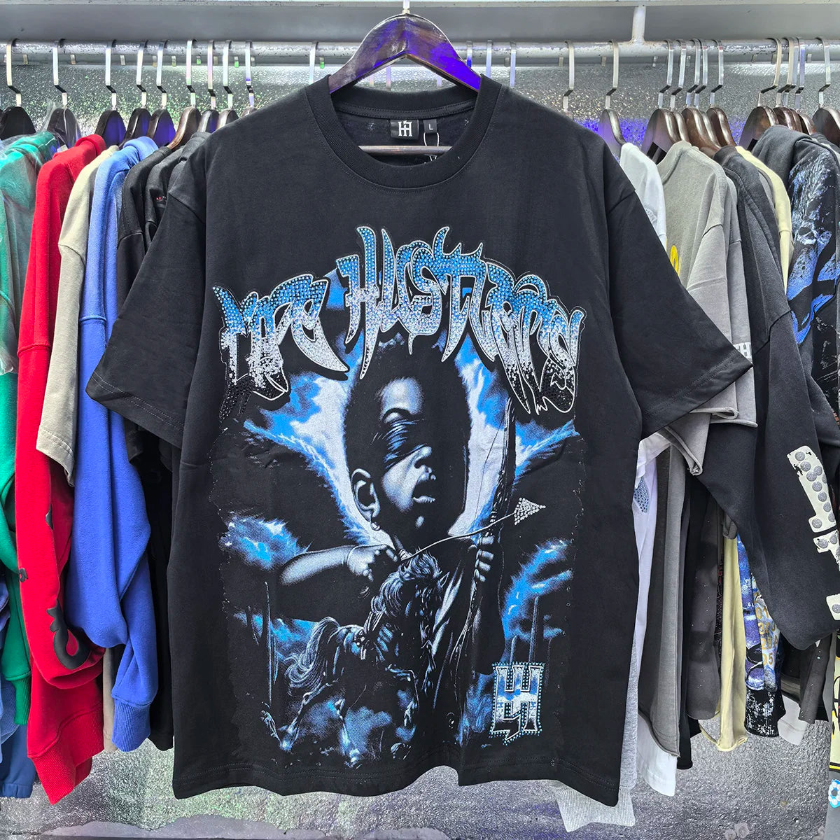 Oversized Rhinestone Cotton Crew Neck T-Shirt