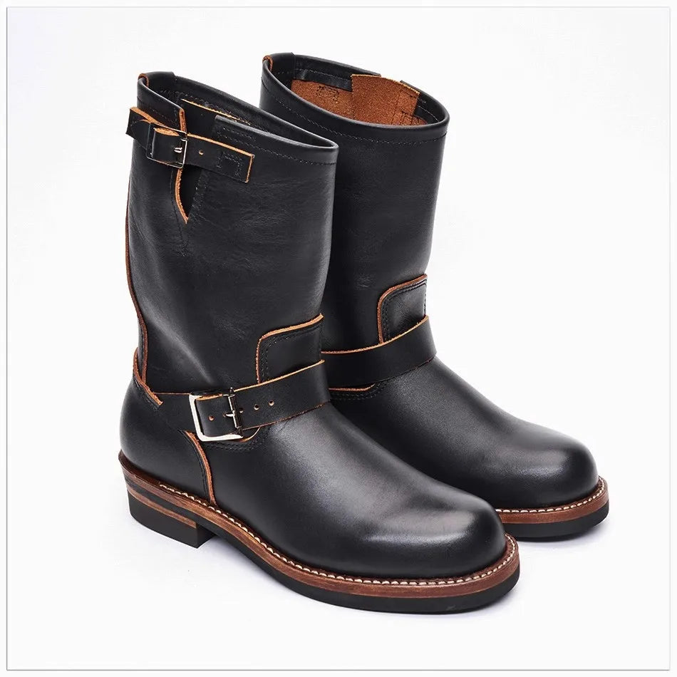 KOWM Cowhide Hiking shoes Brown trekking boots men Engineer's boots workwear goodyear shoes trendy ankle shoes walking sneakers