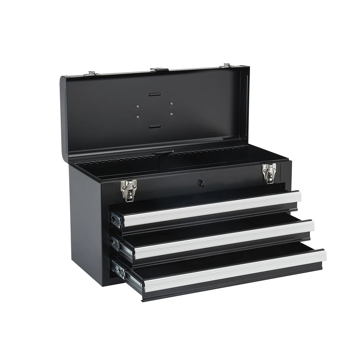 SucceBuy 20in 3-Drawer Metal Tool Box Black/Red Tool Chest with EVA Liners Multifunction Tool Organizer for Garage & Workshop