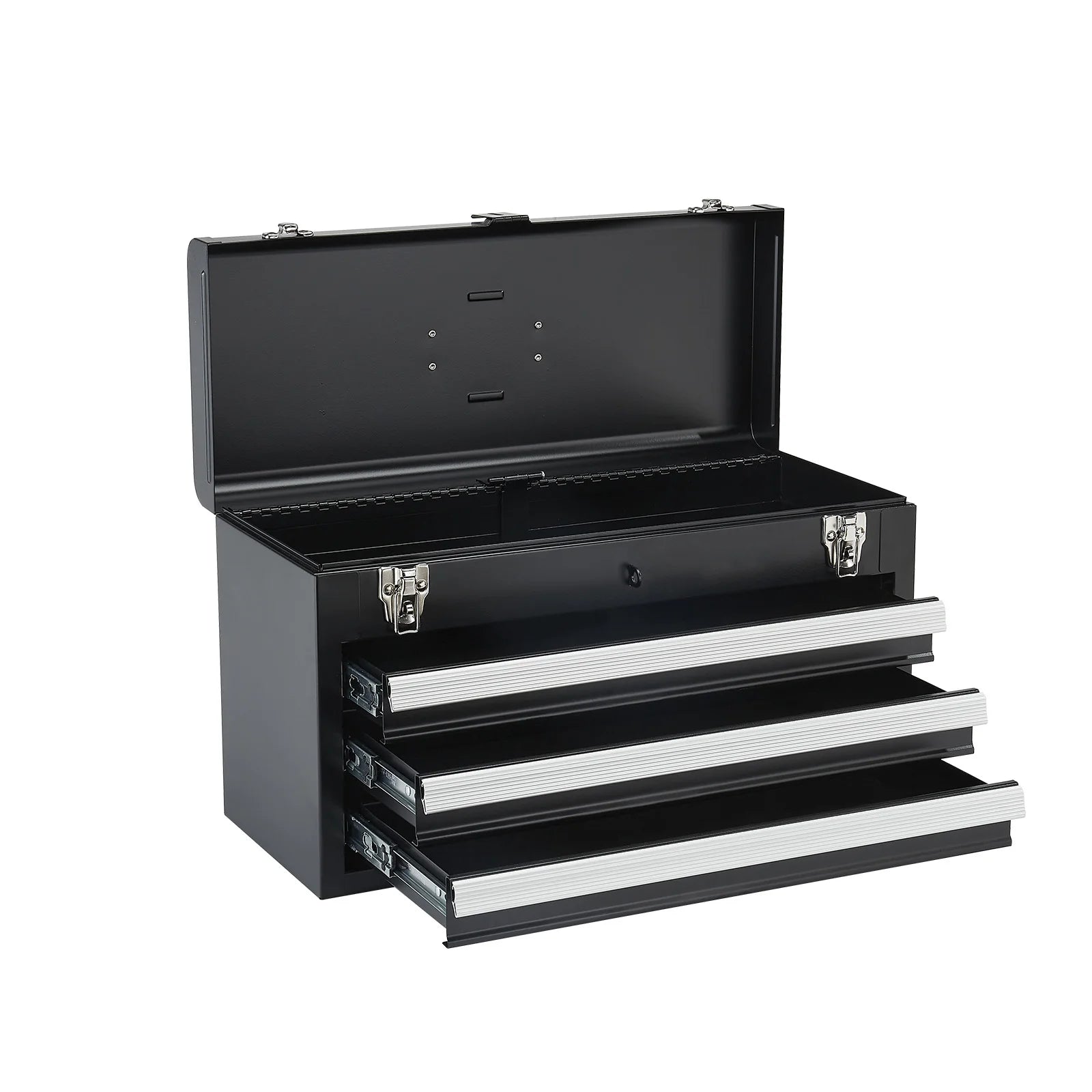 SucceBuy 20in 3-Drawer Metal Tool Box Black/Red Tool Chest with EVA Liners Multifunction Tool Organizer for Garage & Workshop