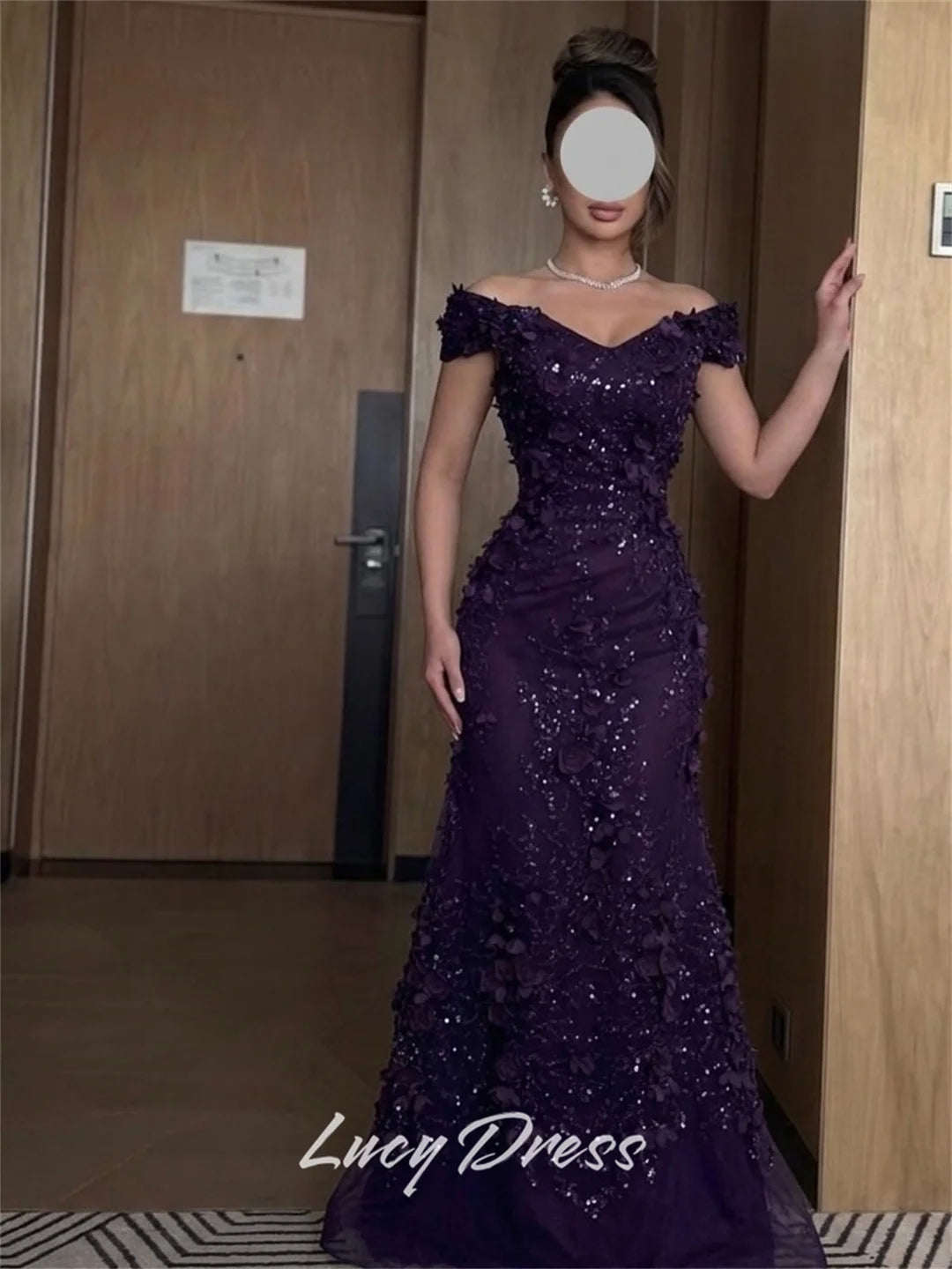 Lucy Sequin Off The Shoulder Purple Mermaid Evening Dress 2026 Prom Dress Formal Evening Customized Elegant Ladies Gowns