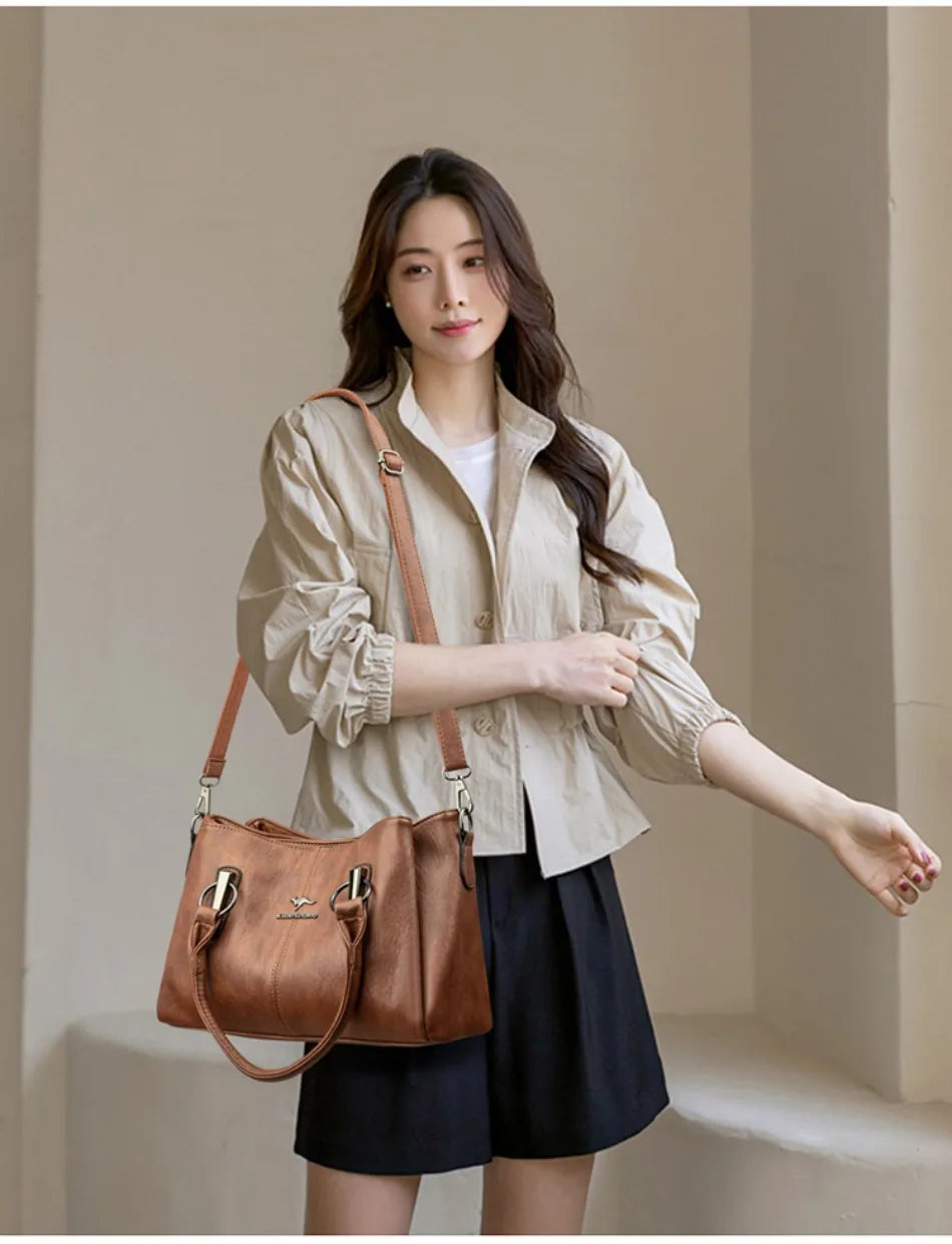 Genuine 3 Layers High Quality Soft Leather Ladies Shoulder Crossbody Bags for Women Luxury Handbags Women Bags Designer