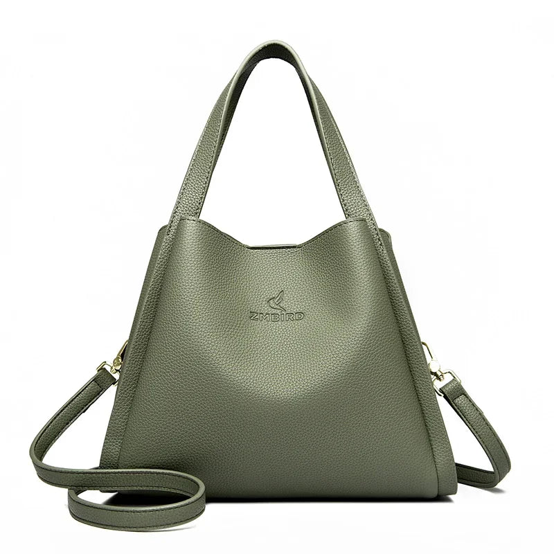 Genuine Brand Sturdy Durable Soft Leather Top-handle Bags Female Handbags Women 3 Layer Shoulder Crossbody Totes Messenger Bag