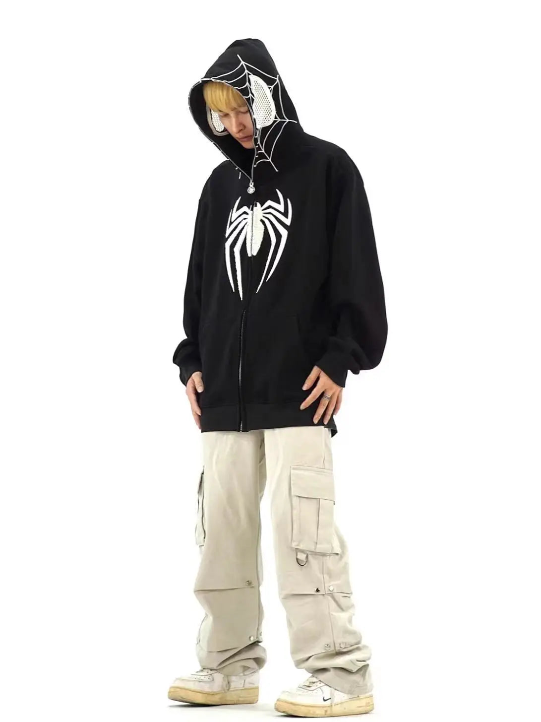 Oversized Y2K Spider Zip-Up Hoodie
