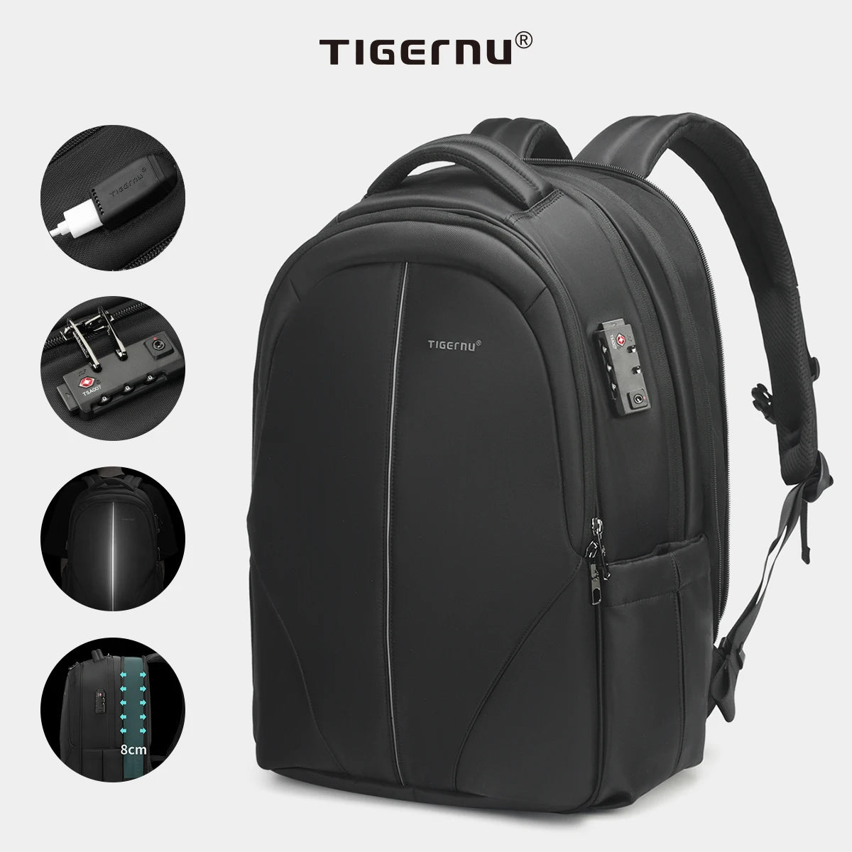 Tigernu Travel Backpacks 14-15.6-17'' Laptop Backpack For Men TSA Anti Theft Backpack Nylon Backpacks Bag For Schoolbag Knapsack