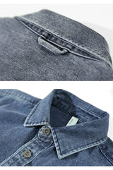 Retro American Washed Denim Jacket Loose Casual Long Sleeve Shirt for Men Autumn Fashion Urban Style Cotton Machine Washable