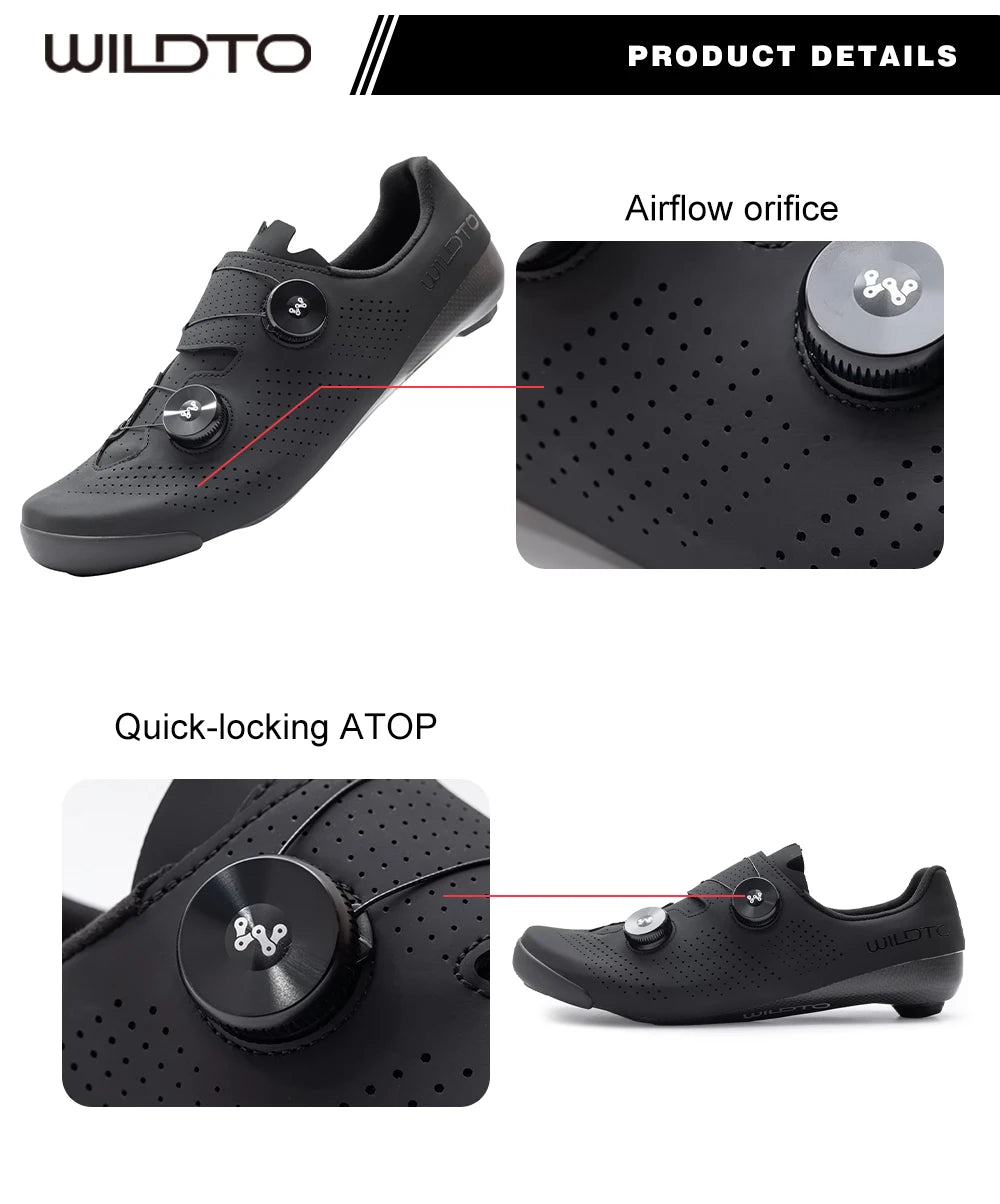 WILDTO Carbon Fiber Sole Cycling Shoes Hardness10 Wear Resistant Road Riding Sneakers Mens Thermoplastic Adjustable Bicyle Shoes