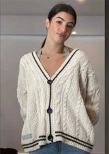 Chic Vintage Star Print Knit Cardigan - V-Neck Aesthetic Preppy Sweater