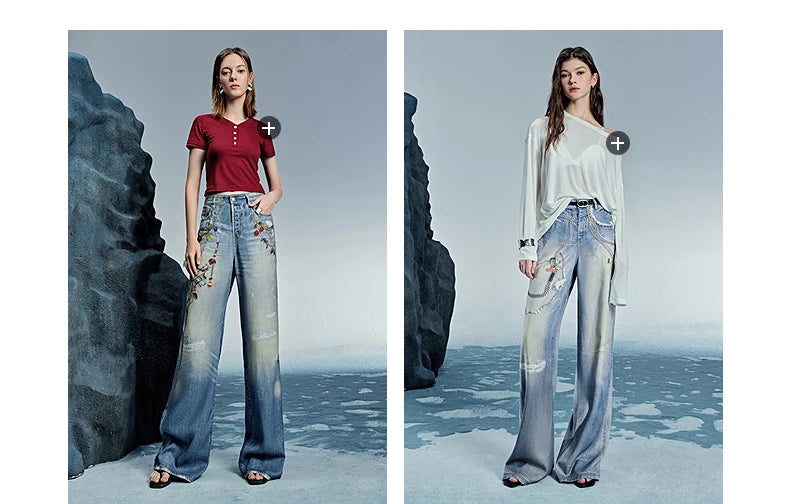TOYOUTH Women Denim Jean 2025 Spring New Long Pants 8518053