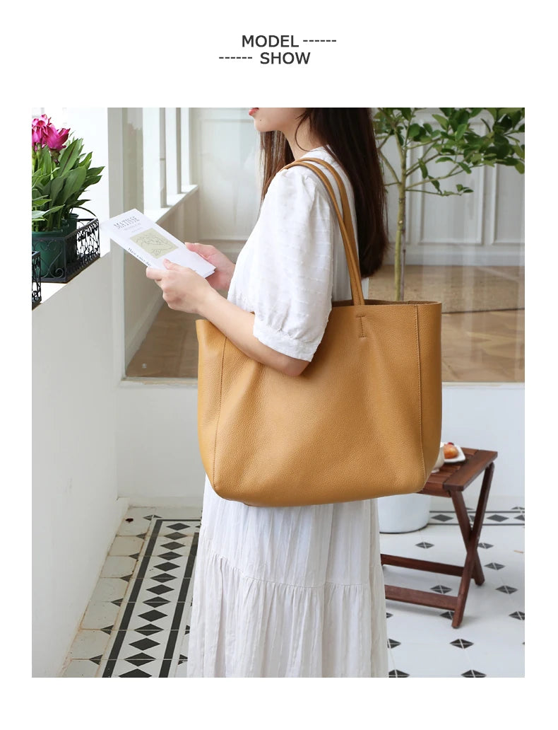 Bag Women 2022 New Summer Genuine Leather Tote Female Casual Fashion Simple Underarm Shoulder Bag Large Capacity Shopper Handbag