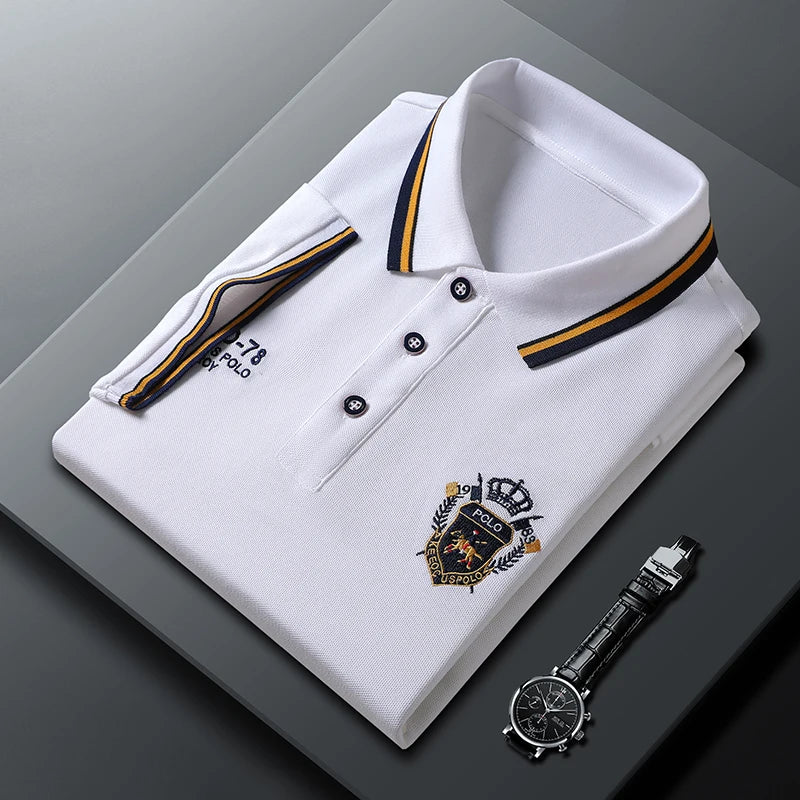 Men's Embroidered Cotton Polo – Casual Solid Colors