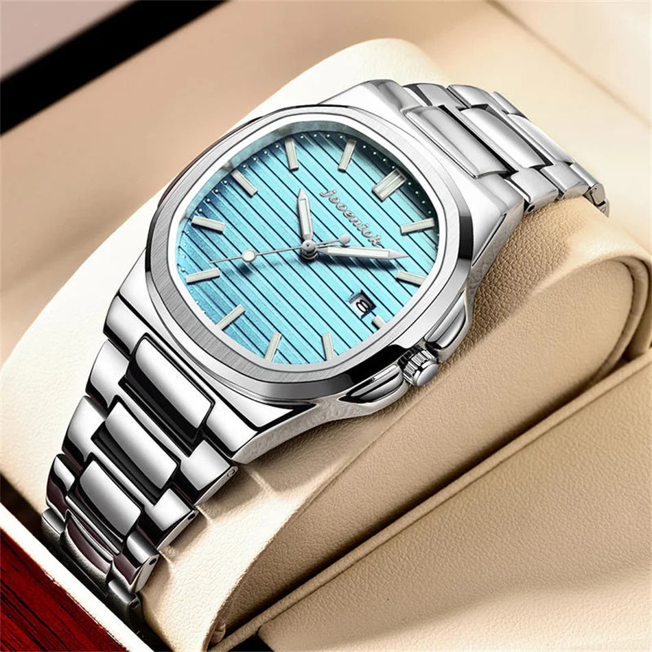 2025 New luxury military man watch square waterproof bright Date week men watch stainless steel Quartz men watches Reloj + box