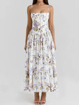 Floral Print Spaghetti Strap Midi Sundress - Elegant Boho Chic Summer Beach Dress