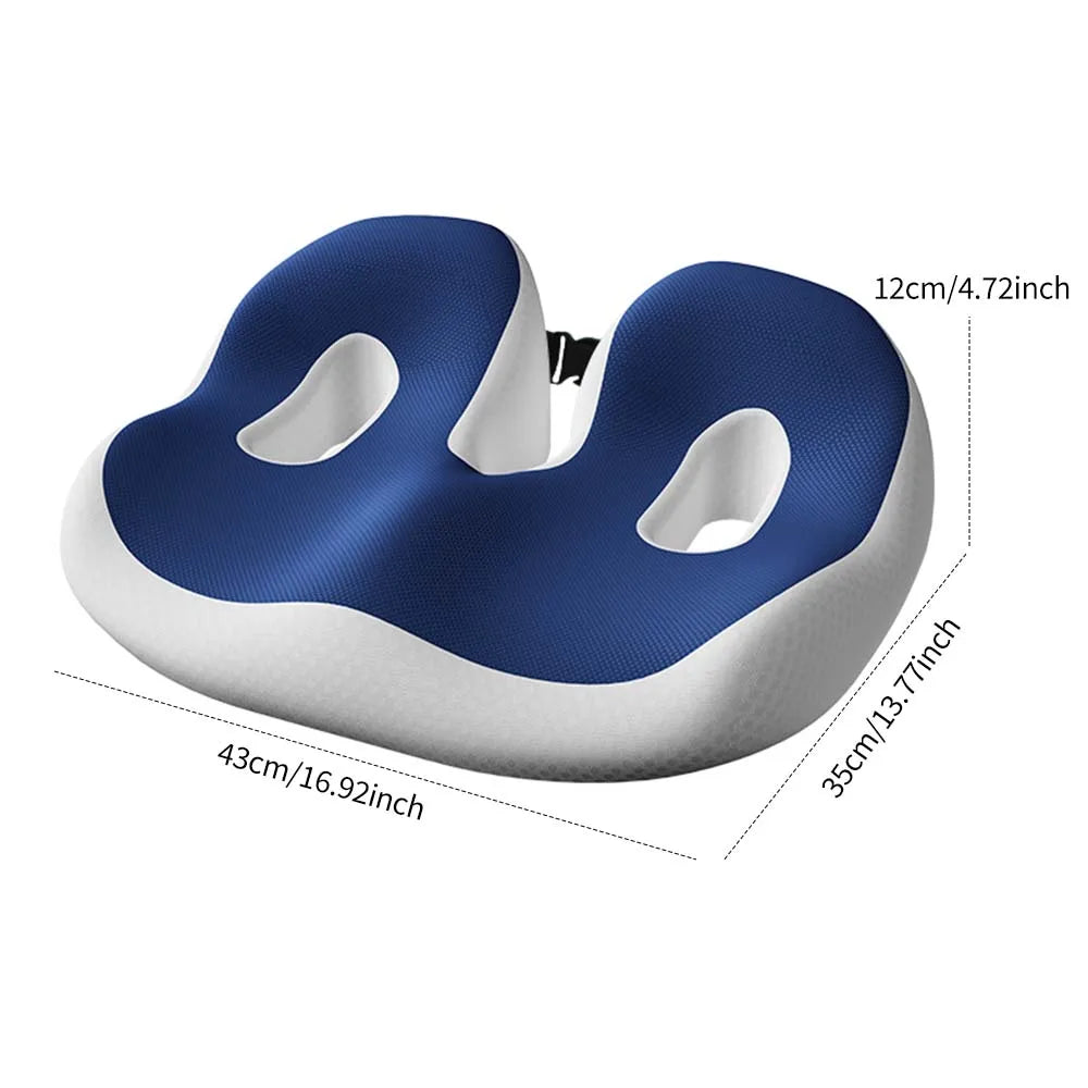 Pressure-resistant and breathable ergonomic seat cushion with slow-recovery filling and curved surface fitting the hips