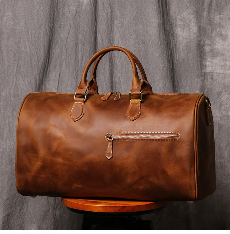 Leathfocus Men's Cowhide Travel Bag Women's Weekend Handbag Large Capacity Vintage Duffle Bag Crazy Horse Leather Laptop Bag