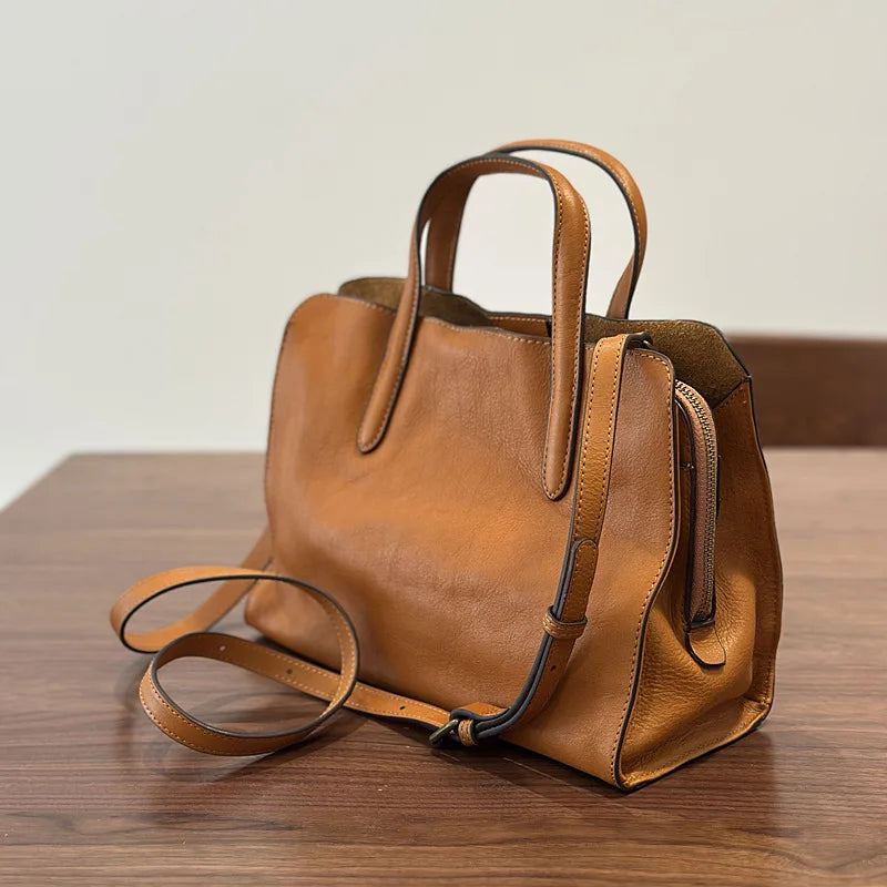 Johnature 2026 Spring New Handbag Genuine Leather Casual Versatile Tote Bag Soft Cowhide Women's Shoulder Crossbody Bag