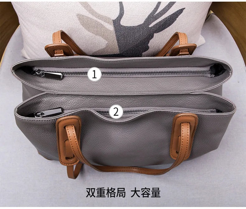 Genuine Leather Tote Bag Luxury Designer Women's Shoulder Bag Large Capacity Women Bags High Quality Soft Cowhide Female Handbag