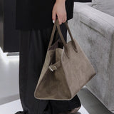 High Quality Autumn Winter New Matte Suede Tote Bag Large Capacity Commuter Casual Portable Shoulder Genuine Leather Women's Bag