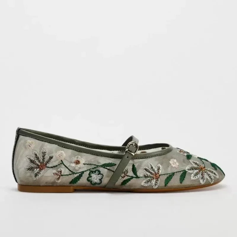 Women's Floral Mesh Mary Jane Flats