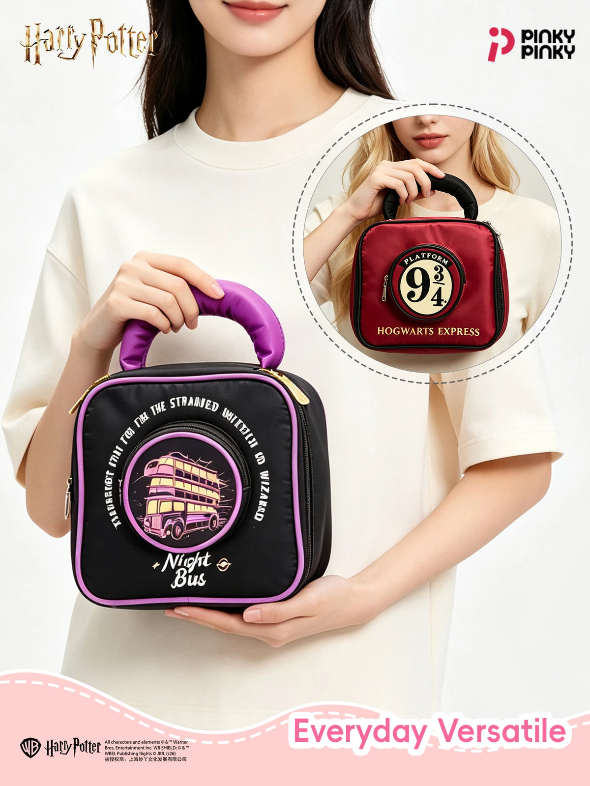 Pinky Harry Potter Cosmetic Bag Toiletry Bag Lunch Bag Multifunctional Handbag for Commuting Outing Gifting for Students Women
