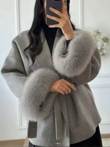 Elegant Lace-Up Woolen Short Coat