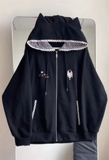 Women's Cute Cat Print Relaxed Zip-Up Hoodie