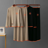 American-Made Luxury: Women’s Two-Piece Embroidered Wool Knit Jacket & Skirt Set