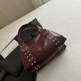 High Quality PU Leather Women's Shoulder Bag Large Capacity Y2K Underarm Bag Fashion Rivet Women Daily Boston Handbag
