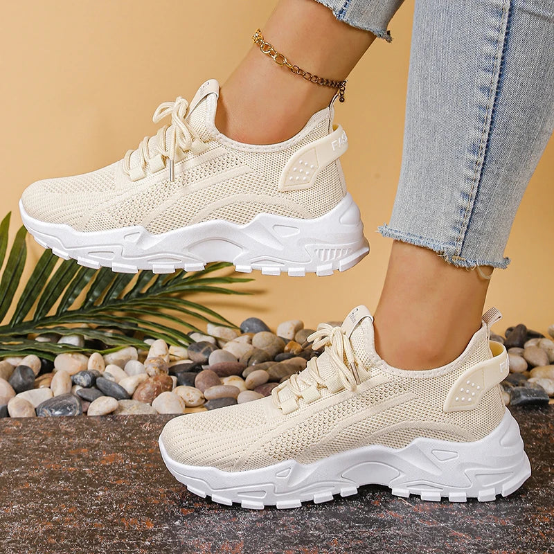Women's Knitted Mesh Slip-On Sneakers — Breathable Platform Running Shoes