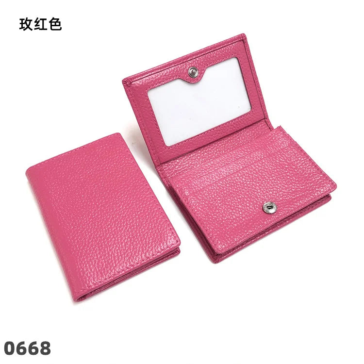 Dropshipping Custom Name Genuine Leather Men Women Business Card Holder Bifold Credit Card Case With ID Window