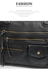 Y2K Hot Women's Punk Biker Tote Bag Large Capacity PU Leather Crossbody Purse with Multi Pockets for Work Commute Moto Style