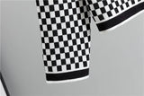 Women's Plaid Knit 2-Piece Set: Button-Down Cardigan & High-Waist Wide Leg Pants