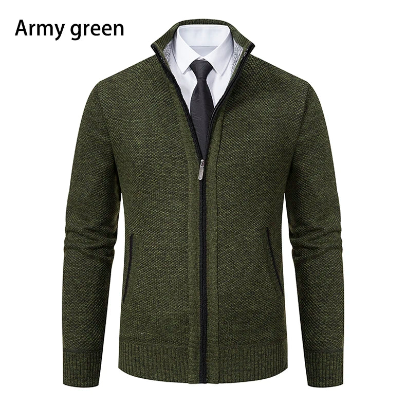 Men’s Fleece-Lined Stand Collar Cardigan