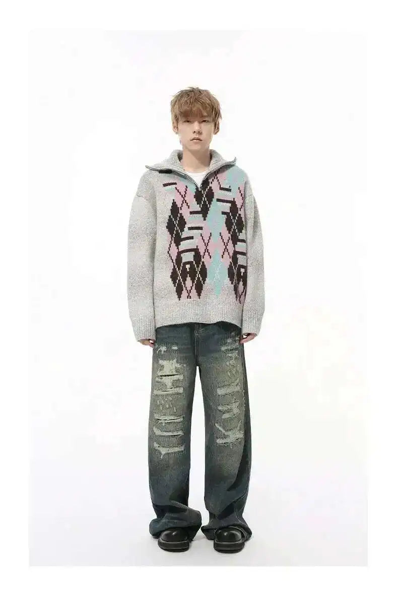 Men's Distressed Wide-Leg Jeans