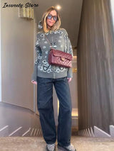 Vintage-Style Printed Knit Cardigan