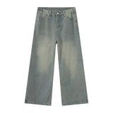 Men's Washed Blue Loose Straight-Leg Jeans