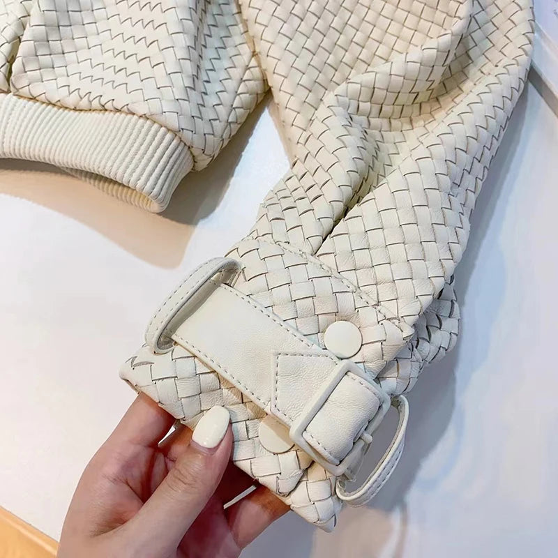 Natural Sheepskin Coat Women Autumn European and American Fashion Short Motorcycle Casual High Quality Hand-Woven Leather Jacket