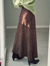 Leopard Print Suede Maxi Skirt – Women's Autumn Winter