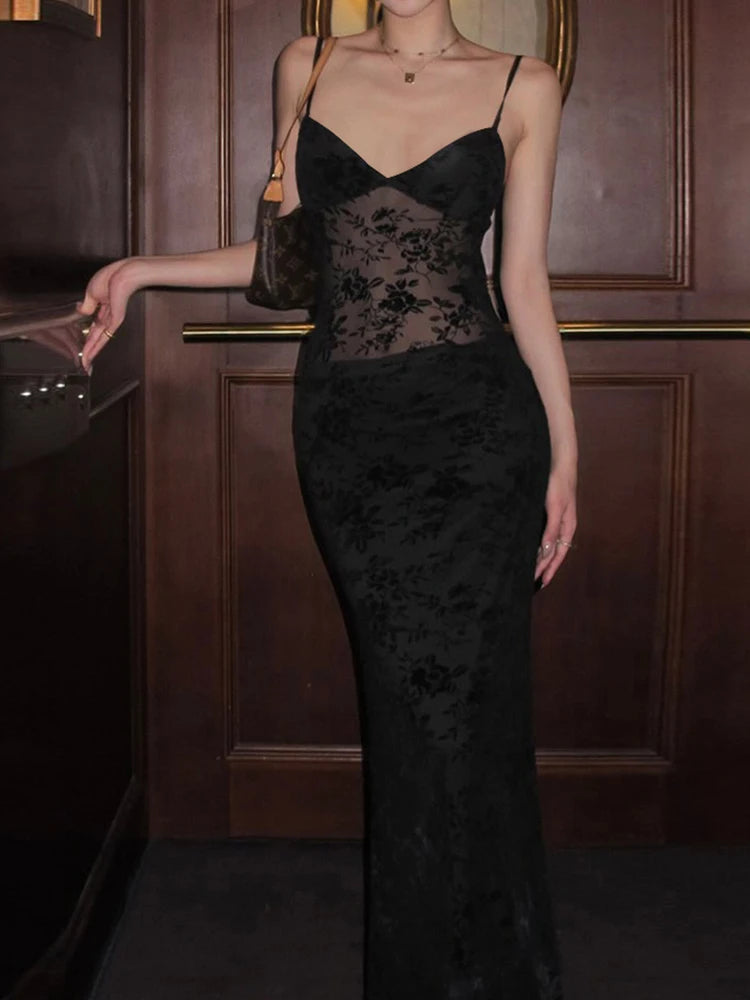 Black V-Neck Asymmetric Maxi Dress