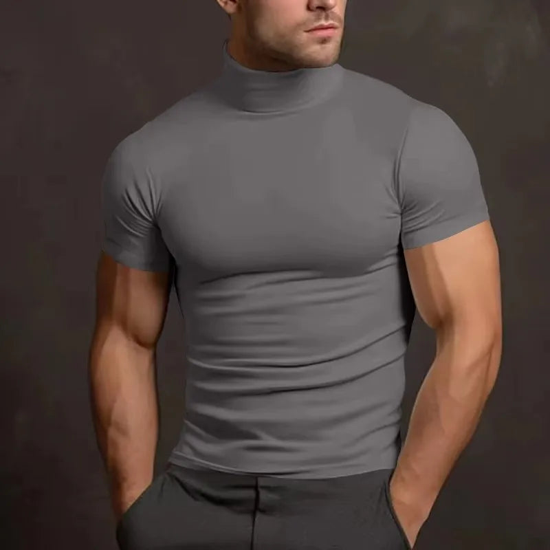 Men's compress T-shirts summer solid color short-sleeved men tops fashion yoga clothes men's tight turtleneck T-shirt