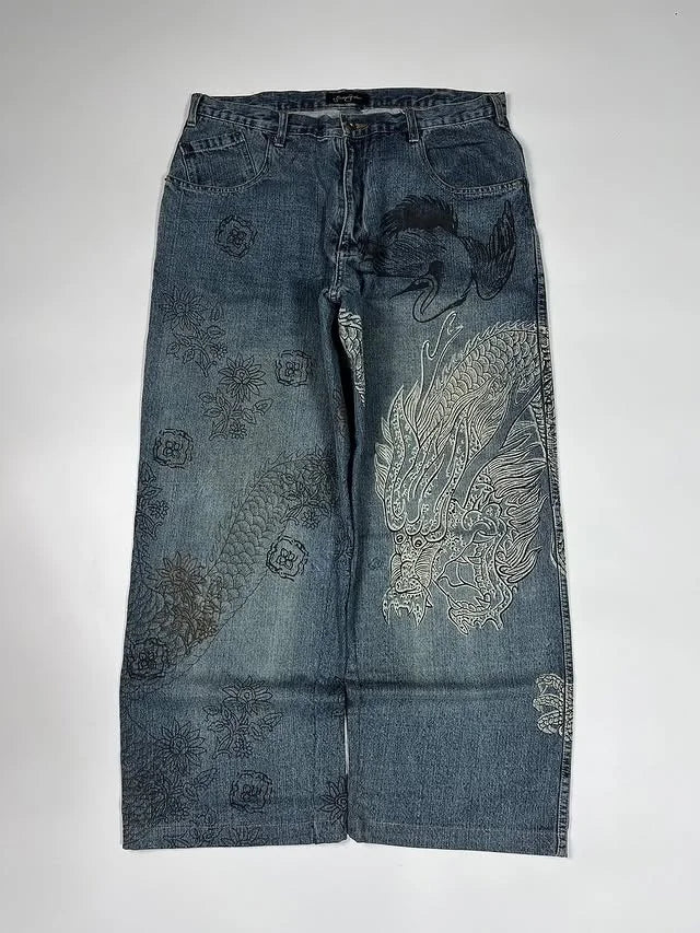Dragon Print Y2K Baggy Jeans