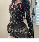Women's Vintage Skull Print Zip-Up Hoodie